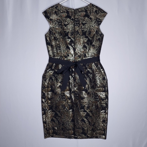 Alex Evenings Dress 10 Women Damask Metallic Sheath Jewel Beaded Belt Zip NYE - Picture 2 of 12
